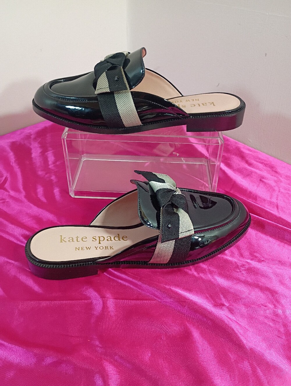 Kate Spade Women's SZ 9.5B Patent Leather Fabric Leandra Mule Loafers Black. - Picture 6 of 9